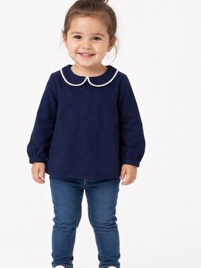 Beebay Toddler Girls Navy Blue Peter Pan Collar Blouse Size 2T NWT